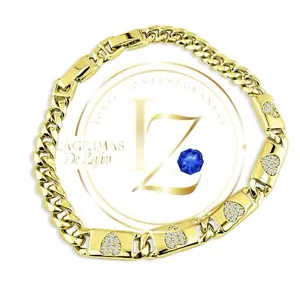 COD#2027. Bracelet with Heart Shaped Zircon Details 7.5 Inch Wide Gold Tone Chain Jewelry