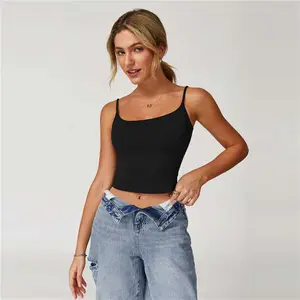 MFVIM Women's Long Sports Bra Yoga Camisole Tank Top Built-in Bra Workout Ribbed