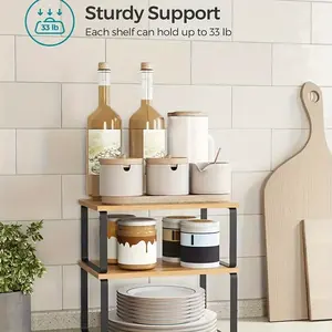 Wooden & Carbon Steel Kitchen Cabinet Organizer Set, Convenient Stackable Multi-Functional Storage Shelves, Adjustable Shelf Rack, Display Riser, Non-Food Contact Safe Material
