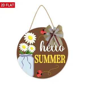 Hello Summer Door Decor, Daisy Flower Wooden Hanging Sign, Summer Rustic Wood Door Hanger, Ladybug Decorations Wall Sign, Indoor Outdoor Hanging Plaque For Farmhouse Home Garden Yard Decor,