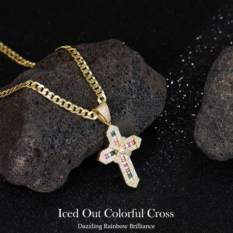 Holylegend 14k Real Gold-Plated Cuban , Figaro, Miami Cross with Jesus Christ Crucifix,24 inches Long and 6mm Wide,Handcrafted Polishing and Multiple Electroplating Daily Wear Necklace