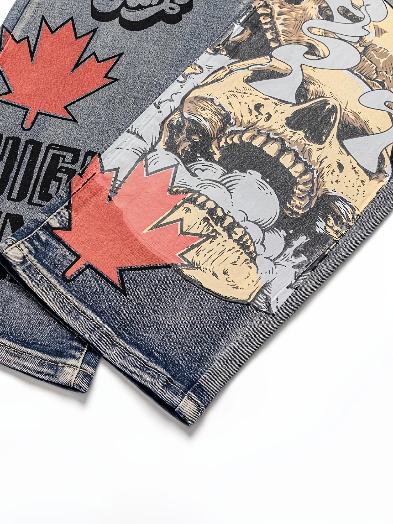 Men’s straight-leg jeans with Y2K graffiti print, European & American fashion trend
