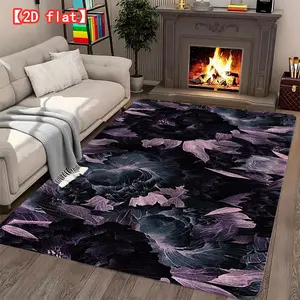 2D flat best-selling velvet carpet, image displays a floral pattern in purple and black tones. Living room carpet, entrance hall, bedroom, and game room modern home decor carpet, Flower Pattern Rugs