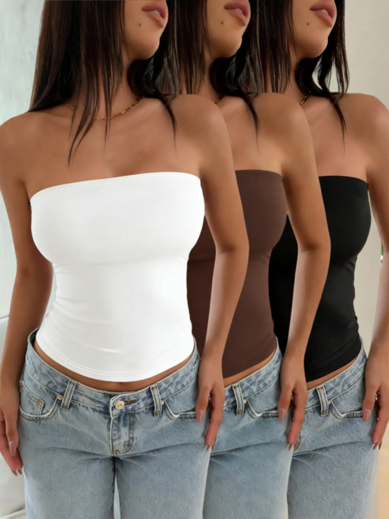 Women's Strapless Basic Solid Color Top, Minimalist Design for Daily Wear, Multiple Colors Available, Casual Summer Fashion