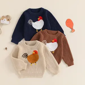 Baby Boy Girl Farm Outfit Toddler Kids Chicken Rooster Crewneck Sweatshirt Cottagecore Vintage Fall Winter Clothes