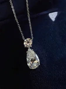 1 PC Pretty Cubic Zirconia Necklace Pendant Minimalist Chain Bling Stylish Accessory For Women Valentine's Day Gift Wedding Jewelry