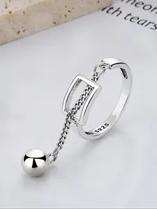 Elegant S925 Silver Ring with Geometric Clover Design, Versatile Rings, Long Tassel Detail, Perfect Daily Wear & Party Accessory, High-Quality Jewelry Gift