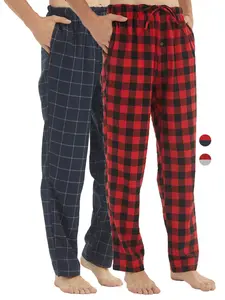 Flannel Mens Pajama Pants 2 Pack Cotton Red Plaid Pajamas Bottoms with Pockets Drawstring Sleepwear Christmas PJ, Soft