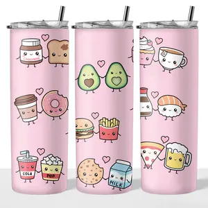 Food Couple 20oz Stainless Steel Insulated Tumbler with Clear Lid and Reusable Straw. Different Color Background Available. - Flasks, Drinkware