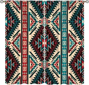Western Countryside Aztec Curtain Boho Abstract Pattern Geometric Aztec Vintage Rod Pocket Blackout Window Curtains for Bedroom Living Room Decor 42"" W X 45"" L, Style-9