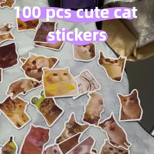 Cute and Funny Cat Stickers, 100pcs Trendy Instagram Style Meme Decals for Laptop, Suitcase, Computer, Chair, Wall Decorations