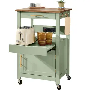 Best Choice Products Rolling Kitchen Island Cart, Cabinet W/ Drawer, Sliding Tray, Outlet, Wheels, Hooks