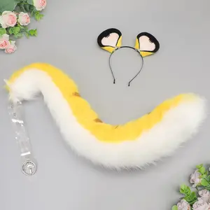 Faux Fur Tiger Ears & Tail Set – Fluffy Cosplay Costume Accessory,Realistic Orange Tiger Ears Headband and Tail for Cosplay & Fursuit