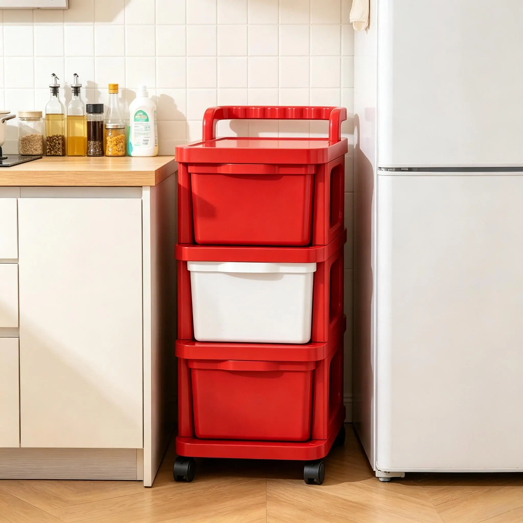 3-Tier Rolling Storage Cart with Drawers Plastic Utility Organizer Tower with Wheels Mobile Storage Bins Dustproof Trolley Dorm Toilet Space Saving Nightstand Toy Snack Organizer Home Furniture Minimalist Multi-Purpose Cart Gap Storage