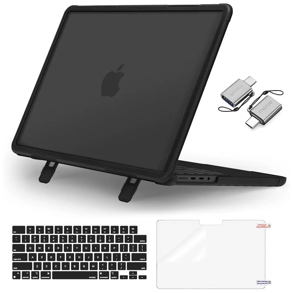 MOSISO Compatible with MacBook Pro 14 inch Case M5 M4 M3 M2 M1 2026-2021 A3427 A3426 A3434 A3112 A3185 A3401 A2918 A2992 A2779 A2442, 4 in 1 Kit Shock-Absorbing Shell with Fold Kickstand, School, Plastic, Office, Protection