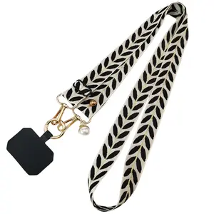 Leaf Pattern Phone Lanyard with Faux Pearl Pendant, Adjustable Phone Strap, Anti-fall Neck Hanging Phone Rope