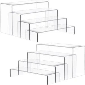 2 Set Large Acrylic Risers, 8 Pcs Rectangular Clear Acrylic Display Stand, Display Risers Shelf for Retail Desktop Shoe Showcase Jewelry Funko Pop Figures