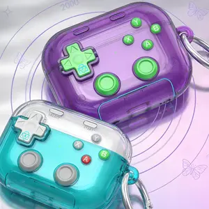 Handheld Protective Case with Keychain for AirPods 4 & Pro 3, Game Controller Design, Clickable Fidget Buttons, Mobile Phone Stand Functionality