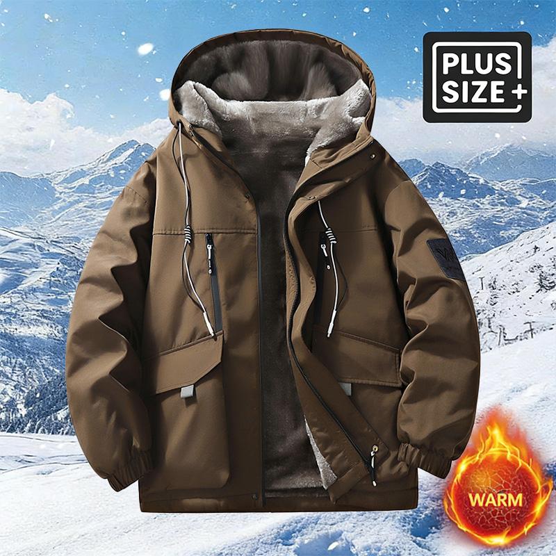 Men's Winter Fleece Outdoor Hoodie - A thick, warm jacket with an adjustable drawstring hood and zip-up front; the fleece lining provides a wind-proof construction, ideal for outdoor hiking, jogging, fishing, gym workouts or everyday casual wear.