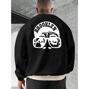 Men's Regular Fit Cartoon & Letter Print Drop Shoulder Sweatshirt, Casual Soft Comfy Long Sleeve Round Neck Pullover for Fall & Winter, Men's Clothes for Daily Wear