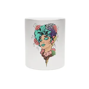 Artistic Metallic Mug Unique Coffee Cup Boho Floral Design Gift for Her Home Decor 11oz Ceramic Tumbler BPA-free Hand Wash Only