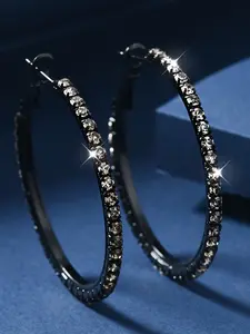 Elegant Hoop Earrings with Transparent Artificial Gemstones, Women's Fashion Round Design, Perfect Jewelry Gift, Dainty Fashion Jewelry, Trendy Jewelry