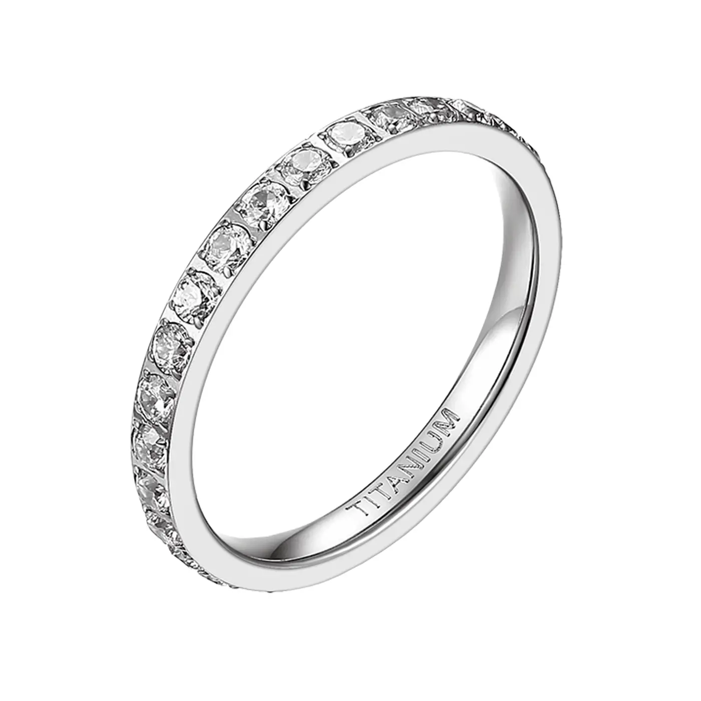 OIDEA Women's Titanium Promise Ring - 2mm Classic Silver Non Tarnish Cubic Zirconia Elegant Ring, Stackable Band for Anniversary, Valentine's Gift, Non Tarnish Jewelry, Cubic Zirconia Rings