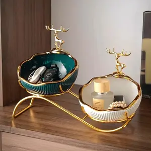 Boho Style Ceramic Shelf Baskets with Stacking Feature - Multipurpose Open Top Storage Organizer for Entryway, Living Room Decor - Modern Luxury Key Holder and Display Shelf Set, Shelf Baskets