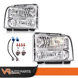 Halogen DRL Chrome Headlights Fits 99-04 Ford F250 F350 Superduty Excursion
