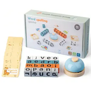 Montessori Wooden Spelling Game - 20 Alphabet Blocks & 64 Flash Cards for Ages 3-8| Fast-Paced Matching Letter Race| Learning Toys for Kids Ages