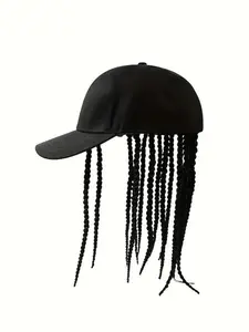 Hip-Hop Punk Baseball Cap with Braided Dreadlock Wig Adjustable Snapback High-Temperature Fiber Black Brown 35.05cm for Motorcycle Style Urban Fashion