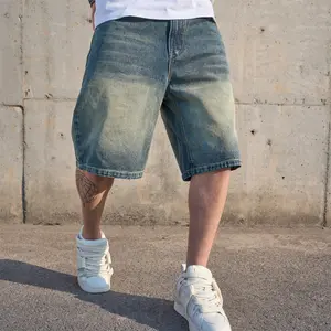 SRETOUU Men's Streetwear Vintage Wash Loose Denim Shorts Street Style Summer Men Fit Knee-Length Shorts Menswear Classic