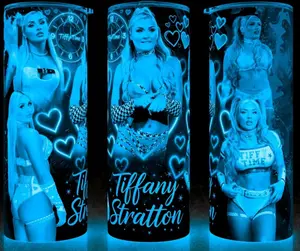 Glow in the Dark Tiffany Stratton Its Tiffy Time Wrestling Cup Mug Tumbler 20oz Stainless Steel Tumbler with Slide Closure Lid, Reusable Plastic Straw, Handmade Design - Drinkware