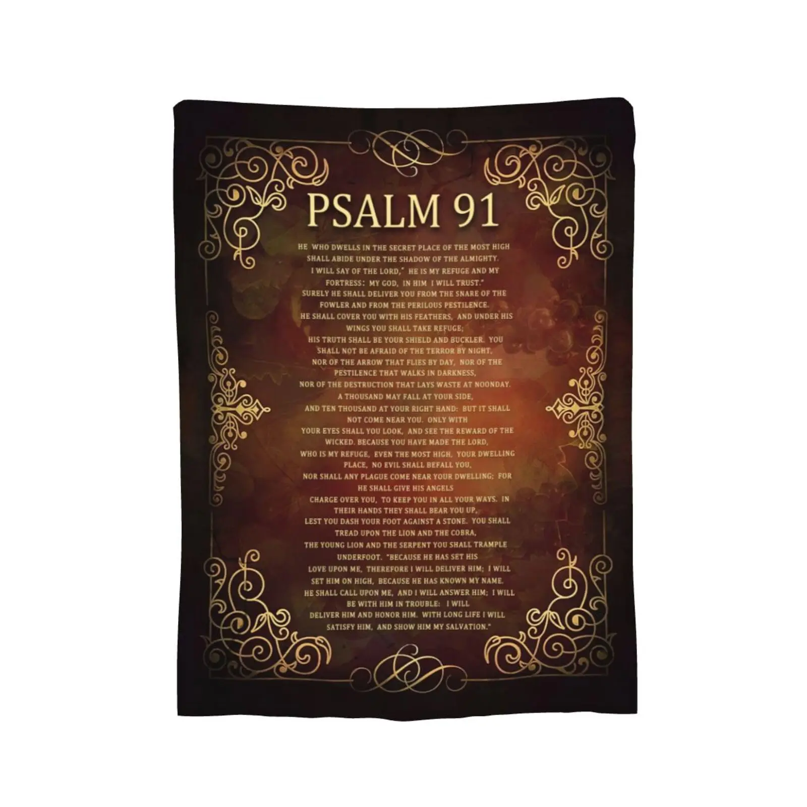Christian Scripture Text Overlay Flannel Blanket - Cozy Soft Plush Fleece, Statement Decorative Throw, Psalm 91 Gift for Men & Women, 50x40in, Flannel Blankets, Statement Decorative Blankets