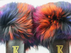 Rainbow Colored Women's Fur Slides