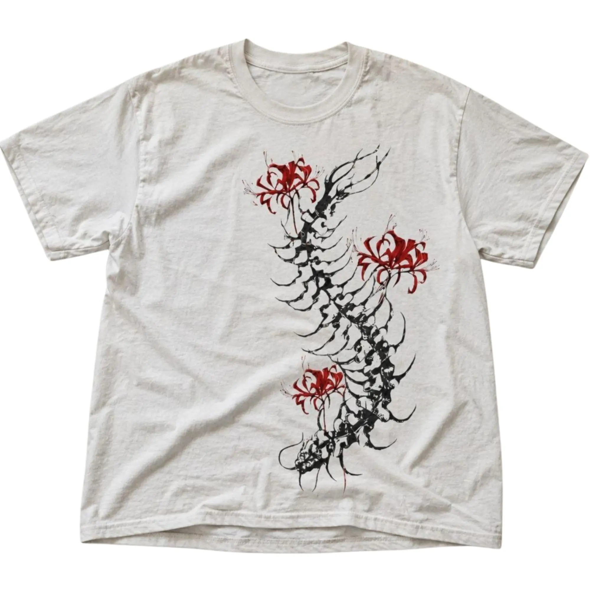 Spider Lily Spine Graphic Shirt, Gothic Skeleton Floral Tee, Red Black Anatomy T-Shirt, Dark Botanical Top