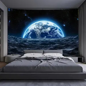 1pc Extra Large Planet View Landscape Photo Backdrop Tapestry, Polyester Fabric Wall Hanging for Living Room, Bedroom, Office, Home Decor, Party Background, No Installation Required, Office Decoration |       Celestial Theme |       Durable Tapestry, Moon