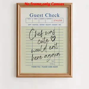 1pc, wall art, modern poster, chef is cute and will come again text print, stylish and simple picture, living room decoration, kitchen decoration aesthetic, restaurant decoration, gift for food lovers, frameless