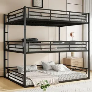 Bellemave Metal Triple Bunk Bed with Safety Guardrails, Heavy-duty Bunk Bed with Noise-reduced Design
