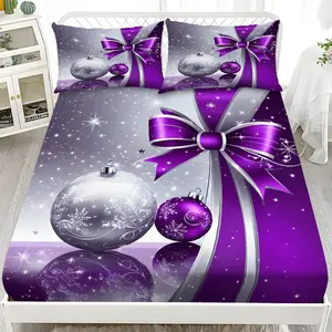 Fitted Sheet 3-Piece Set - 2D Flat Mattress Cover with Christmas Ball Pattern (1 fitted sheet + 2 pillowcases, no insert), comfortable sheets, skin-friendly and breathable bedding, suitable for family bedrooms and guest rooms, all year round.