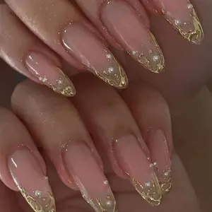 24pcs Medium Almond Nail Tips Set, Glossy Press-On Acrylic Nails, Almond Fake Nails, Almond Shape Nails, Easy Wear French Manicure, Perfect for Women and Girls Daily Use