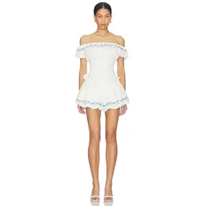 Line & Dot Oia Romper in White & Blue