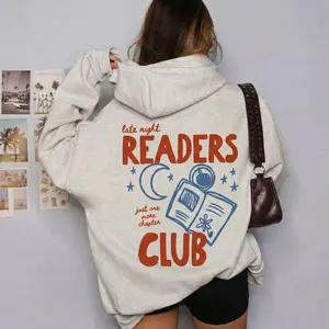 Women's Late Night Readers Club Hoodie - Just One More Chapter, Bookworm Hooded Sweatshirt, Vintage Book Lovers Romance Reader Apparel, Bookish Booktok Merch Mother Day Gift for Girl Mama Women Daughter Her