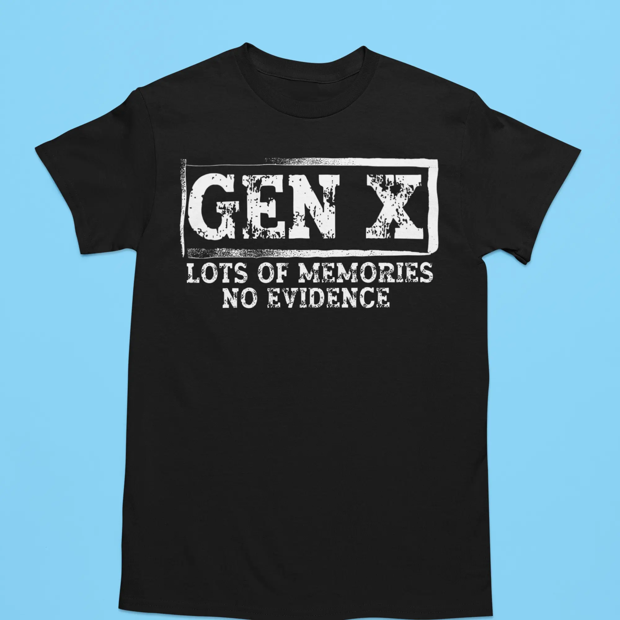 Gildan Men's Short-Sleeve Round Neck T-Shirt, Casual Everyday Simple GEN X Lots of Memories No Evidence Nostalgic Top