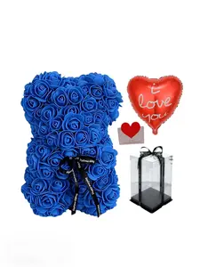 Handmade 20cm Eternal Flower Bow Teddy Bear Gift Box, Ideal for Couples, Valentine's Day, Anniversary, Birthday, Halloween, Christmas