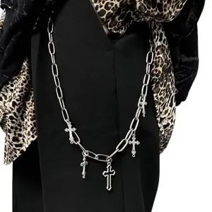Silver Punk Trousers Chains Crucifix Metal Hip Hop Pant Body Jewelry