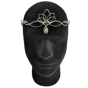 SoulCraftera Lotus Bloom Circlet Handcrafted Aluminum Teardrop Adjustable Fairy Crown for Cosplay Fantasy Silver Gold Copper Lightweight Comfortable Headpiece with Crystal Beads Headdress - Reusable