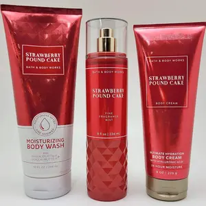 NEW - Bath & Body Works - Strawberry Pound Cake - Bundle -3 items - Moisturizing Body Wash, Ultimate Hydration Body Cream and Fine Fragrance Mist - Spring 2022