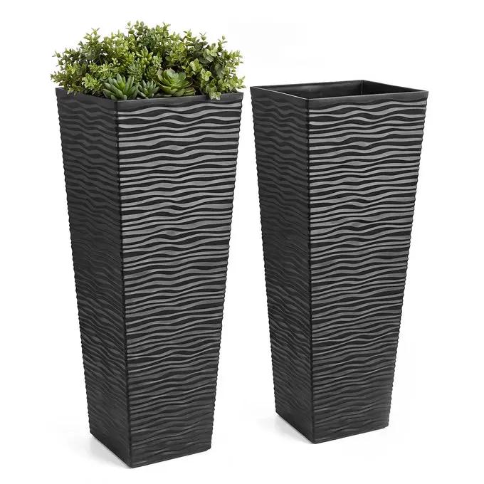 [FLASH SALE] Garvee Set of 2 Tall Rectangular Outdoor Planters, 24 Inch Large Modern Planter Boxes with Removable Liners for Indoor/Outdoor Plants, Patio Front Porch Backyard Decor