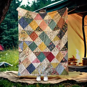 Vintage Quilt Blanket Suitable for All-Season Soft Polyester Flannel Bedspread with Multicolor Retro Patterns (Diamond, Floral, Plaid) - Lightweight Machine Washable Cover for Sofa, Bed, Travel - Suitable for, Office